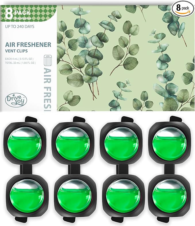 Car Air Freshener Vent Clips, 8 Pack, Provides Long-Lasting Scent, Up to 240 Days, Odor Eliminator (Eucalyptus)