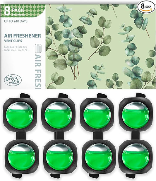 Car Air Freshener Vent Clips, 8 Pack, Provides Long-Lasting Scent, Up to 240 Days, Odor Eliminator (Eucalyptus)