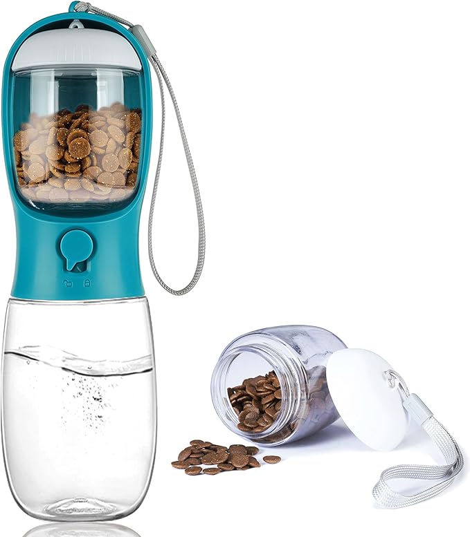 AVELORA Portable Dog Water Bottle with Food Container,15oz Leak-Proof Pet Water Dispenser for Dogs, Cats, Puppies,Built-in Activated Carbon Filter for Travel,Hiking, Walking,and Outdoor Activities