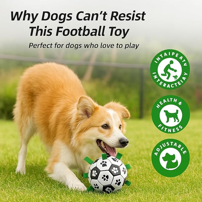 Interactive Dog Soccer Ball with Straps, Durable PU Herding Ball for Dogs, Lightweight Dog Toys for Outdoor Play, Tug Training Toy with Pump – Ideal Pet Gift for Large Dogs (8 Inch)