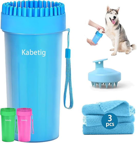 Kabetig Dog Paw Cleaner & Washer for Large/Extra Large Breeds - Muddy Paws Easy Cleaning Cup for Big Dogs - Includes 3 Absorbent Towels(Blue)