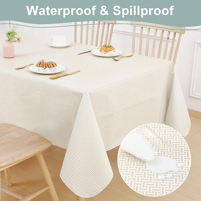 misaya Rectangle Waterproof Vinyl Table Cloth, Plastic Tablecloth with Flannel Backing, Wipeable Table Cover for Dinner, Picnic, Indoor and Outdoor (Weave Patternd, 60" x 102")