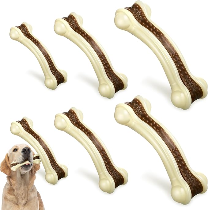 Sosation 6 Pcs Dog Toys for Aggressive Chewers Christmas Nylon Beef Flavor Bones Tough Puppy Teething Toys Puppy Chew Bones for Large Medium Small Breed Dogs Puppies(Small Medium Large)