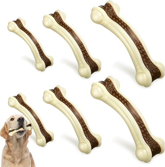 Sosation 6 Pcs Dog Toys for Aggressive Chewers Christmas Nylon Beef Flavor Bones Tough Puppy Teething Toys Puppy Chew Bones for Large Medium Small Breed Dogs Puppies(Small Medium Large)