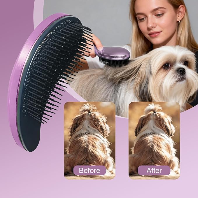 Small Dog Brush- Grooming Tool for Teddy, Yorkies, Maltese, Shih Tzu, Chihuahua - Puppy Hair Brush (Electroplating Purple)