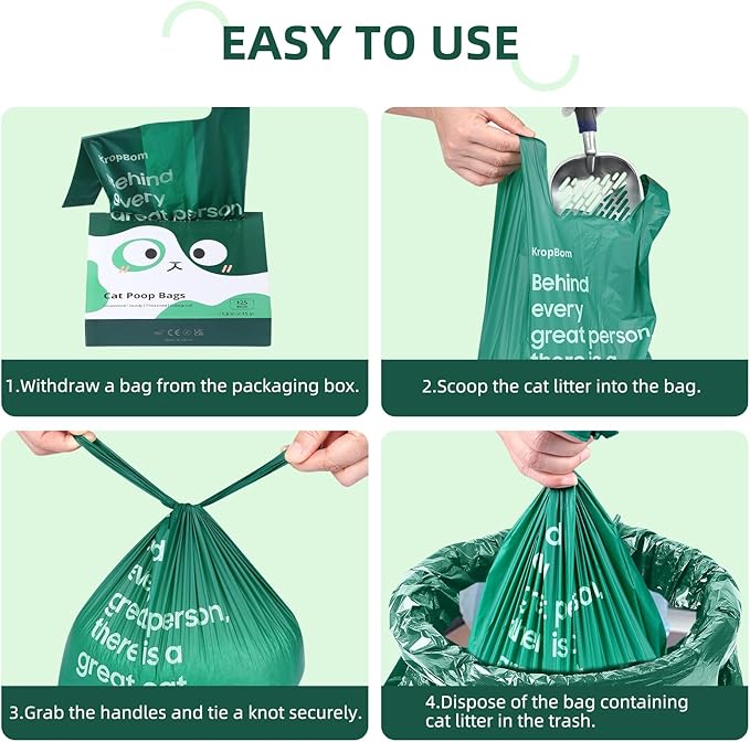 270 Count Cat Poop Bags with Handles, Disposable Litter Bags for Pet Poop, Extra-Thick Kitty Waste Bags Easy Tie Leak-Proof Strengthen Unscented (Made of 70% Recycled Plastic)