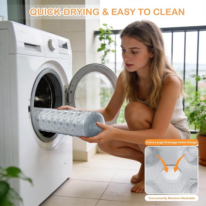Yimobra Bath Tub Mat Non Slip, 34.5"x15.5" Long Shower Mat, Machine Washable Bathmat with Drain Holes and Suction Cups, Soft on Feet, Bathroom Essentials, Clear