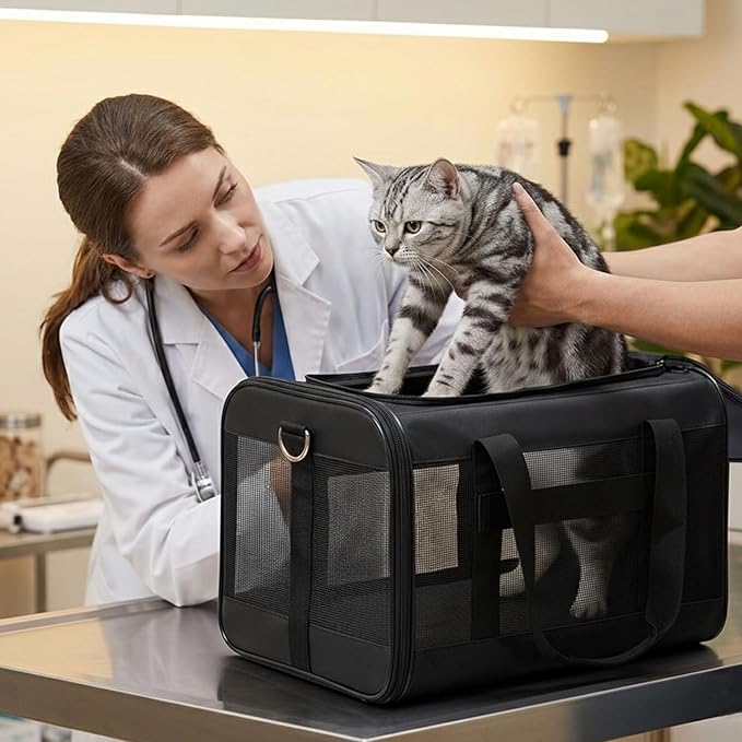 Conlun Dog Carrier Soft Sided, Large Cat Carrier with Inner Safety Leash, Pet Transport Carrier for Large Cats and Medium Dogs up to 20 Lbs, Collapsible Travel Puppy Carrier Bag -Turquoise L