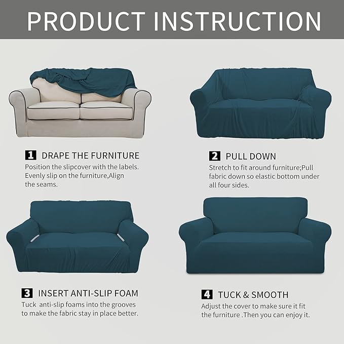 Easy-Going Stretch Chair Sofa Slipcover 1-Piece Couch Sofa Cover Furniture Protector Soft with Elastic Bottom for Kids, Pet. Spandex Jacquard Fabric Small Checks (Chair, Deep Teal)
