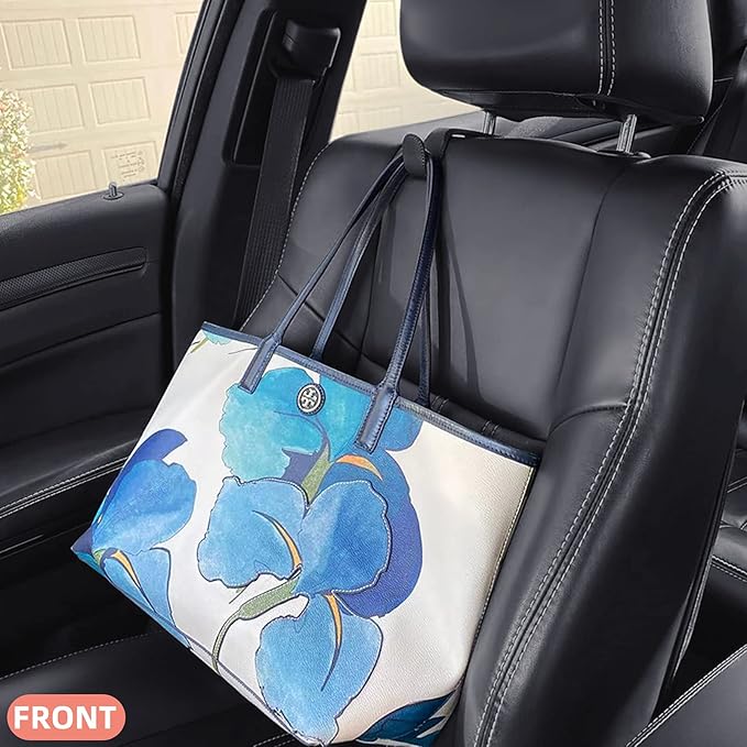 Headrest Hooks for Purses and Bags，Vehicle Back Seat Headrest Hanger Matching Cars Interior Genuine Leather Storage Holder Hook, 2 Pack, Black