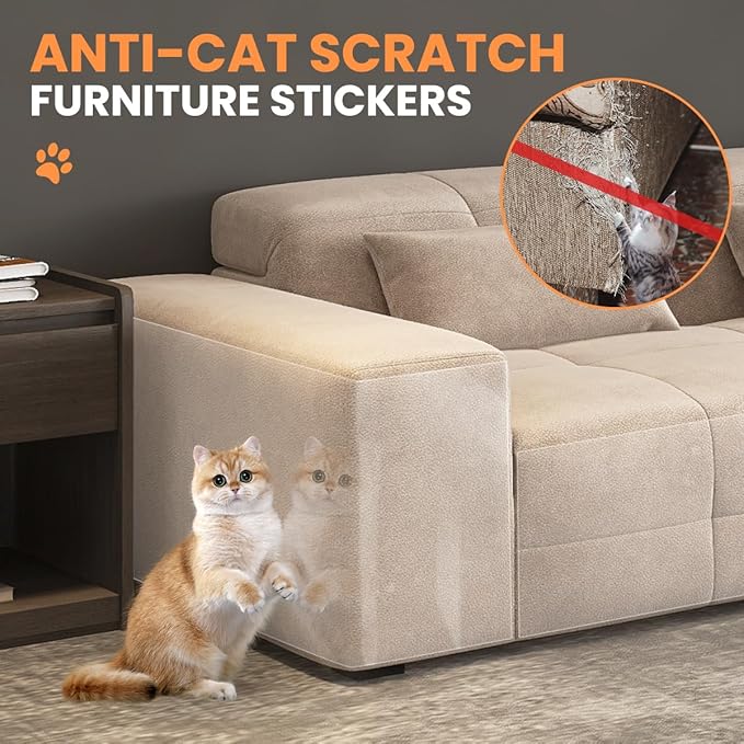 yeatem 196''x13'' Thicken Anti Cat Scratch Furniture Protector, Single-Sided Sticky Couch Corner Protectors for Cats, Extended Size Protects More Furniture, Repellent Tape
