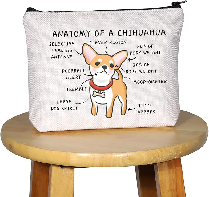G2TUP Anatomy of a Chihuahua Makeup Bag - Chihuahua Mom Cosmetics Travel Pouch - Dog Pet Lover Gift (White)