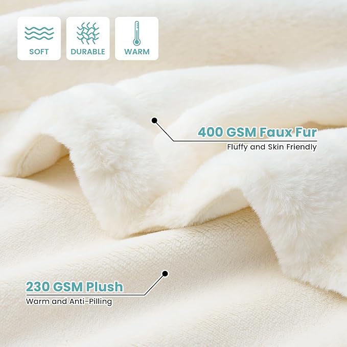 COZY KISS Faux Fur Throw Blanket Twin, Ultra Soft Waterproof Pet Blanket, Cozy Warm Plush Blanket for Bed Sofa Bedroom Living Room, Liquid Pee Proof for Large Dog or Cat, 60x80 inch, Beige