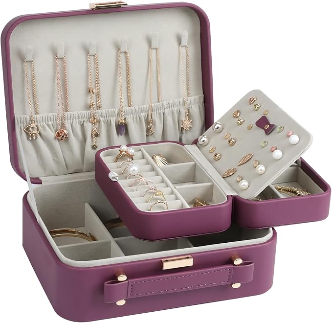 Large Jewelry Case Organizer - Travel Jewelry Box and Portable Case, Burgundy Red
