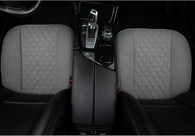 West Llama Linen Front Car Seat Cover Protector Anti-Slip Bottom Seat Cover Fits 95% of Vehicles,Wrapping Around The Bottom,Diamond Pattern(Gray-2Pcs)