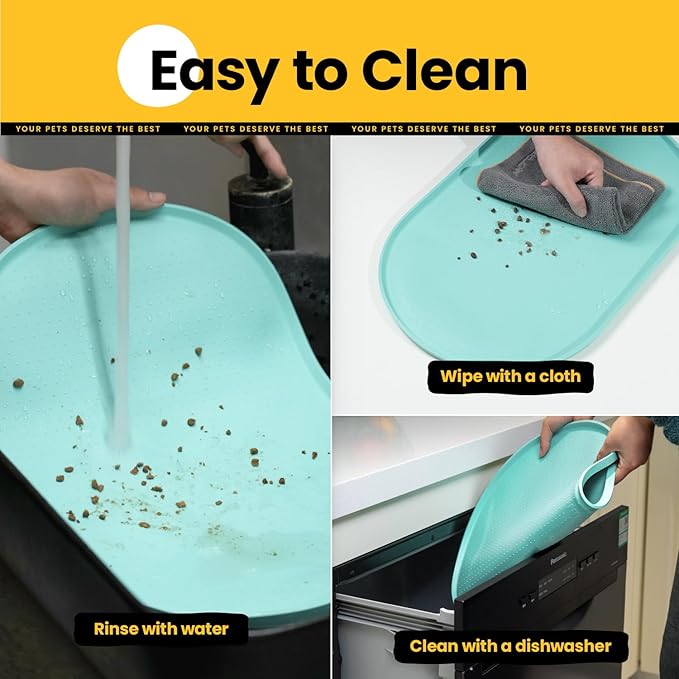 Silicone Dog Food Mat,1/2 Inch Raised Edges Waterproof Rubber Pet Feeding Mat for Dog and Cat, Anti-Slip Pet Bowl Mat,Dishwasher Safe(Turquoise,24"x16")