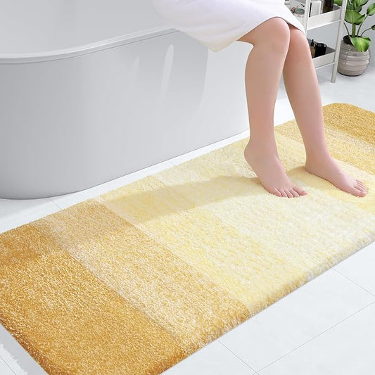 OLANLY Bathroom Rugs Mat 59x24, Extra Soft Absorbent Microfiber Bath Rug, Rubber Backing, Quick Dry, Machine Washable Bath Mats for Bathroom Floor, Tub and Shower, Home Decor Accessories, Light Yellow