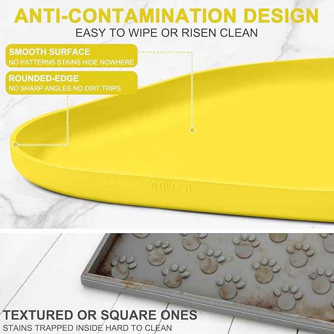 Small Silicone Pet Food Mat with Raised Edge for Food and Water Bowl, Square Dog Feeding Mats, Cat Food Trays for Floor Waterproof, Rubber Tray for Dogs and Cats, 12 x 12 x 0.7 Light Yellow