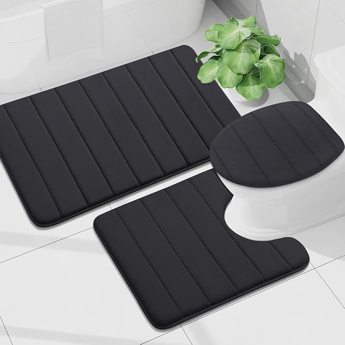 Buganda Memory Foam Bath Mat, 50" x 30", Ultra Soft and Non-Slip Bathroom Rugs, Water Absorbent and Machine Washable Bath Rug Runner for Bathroom, Shower, and Tub, Black