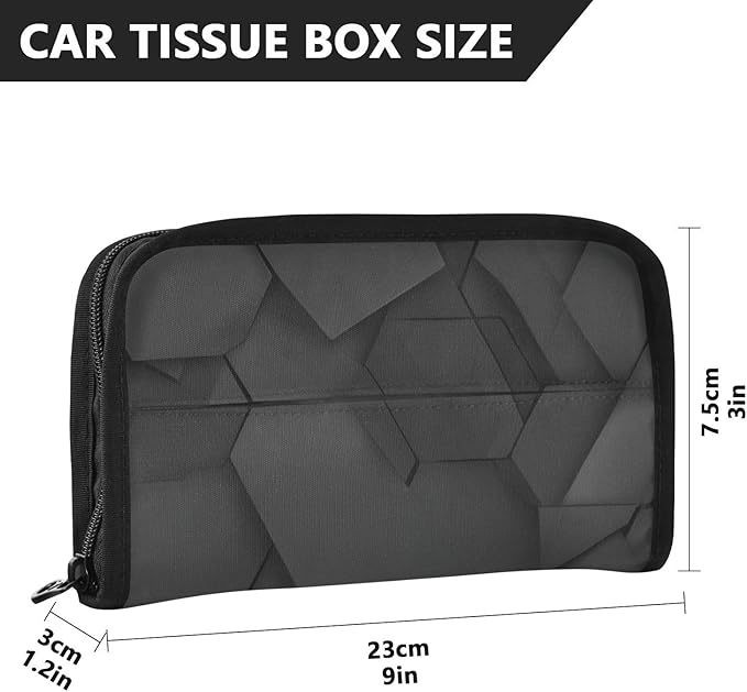 Car Tissue Holder Car Napkin Holder Car Tissue Box Dispenser Storage Case Sun Visor Mask Holder with Adjustable Straps Reusable Refillable Black Geometric Polygon