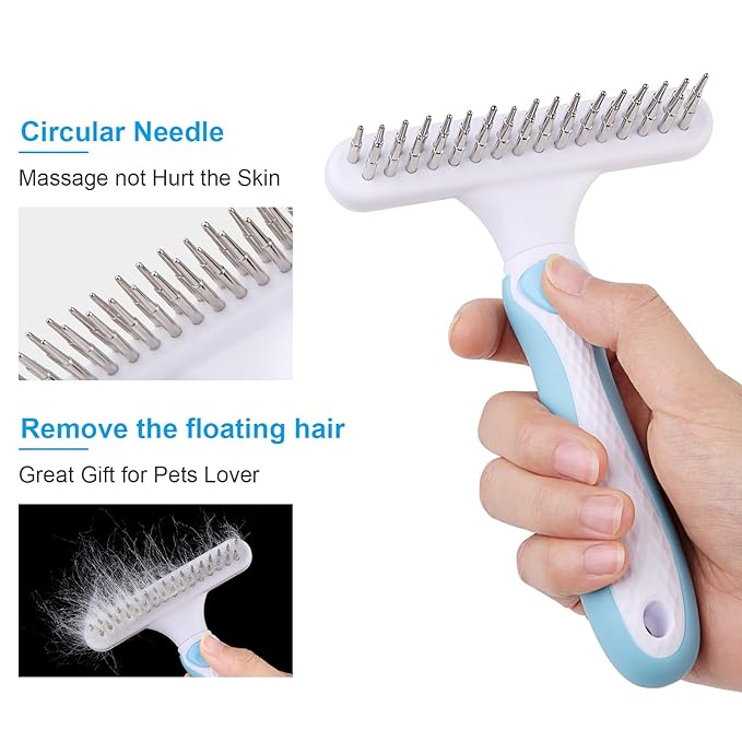 Ordermore Pet Grooming Brush - Undercoat Rake for Dogs, Cats, Dematting Deshedding Brush Comb - Ideal for Thick, Long Hair, Matted Pets - Professional Shedding Tool - Blue