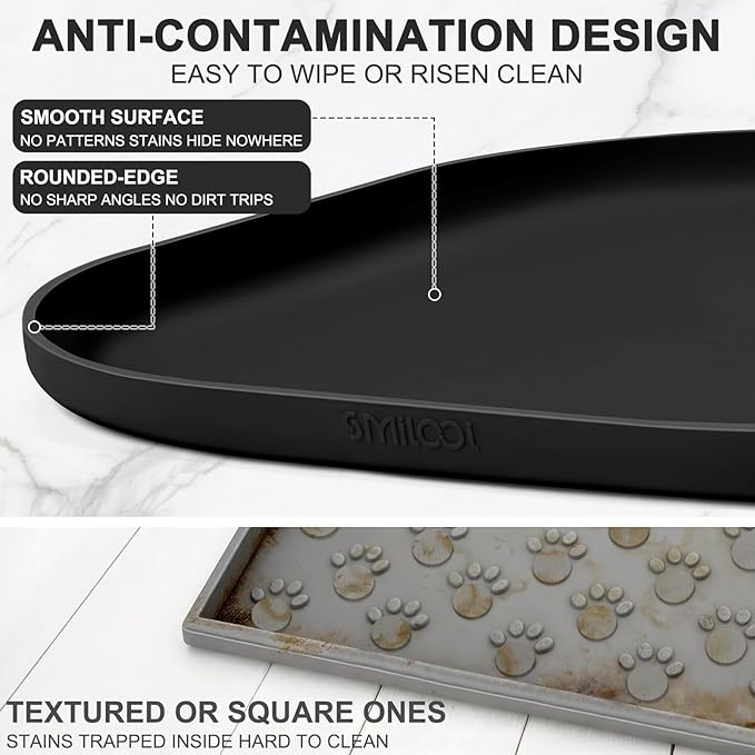 Small Silicone Pet Food Mat with Raised Edge for Food and Water Bowl, Square Dog Feeding Mats, Cat Food Trays for Floor Waterproof, Rubber Tray for Dogs and Cats, 12 x 12 x 0.7 Black