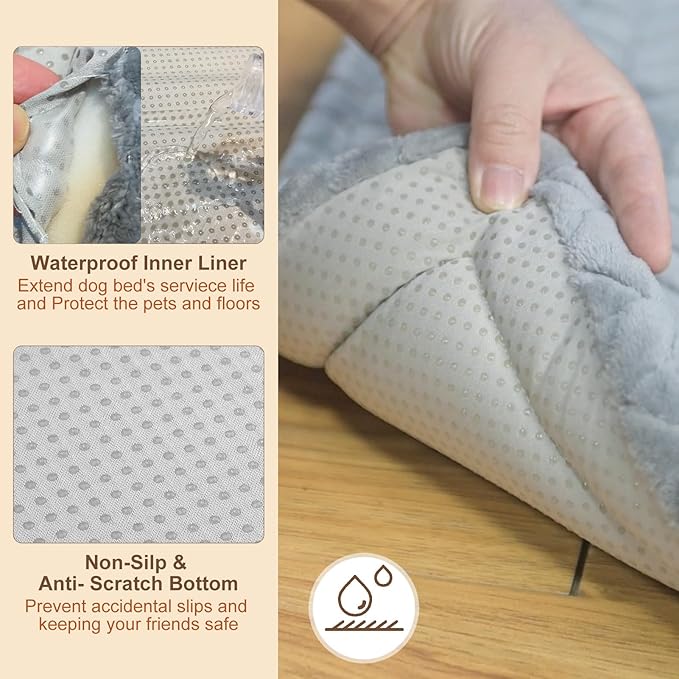 BEAUTYZOO Dog Bed Crate Pad 48 x 30 inch, Washable Dog Crate Mat for XX-Large Sized Dogs, Anti-Slip Pet Crate Bed Kennel Pad, Durable Cozy Puppy Sleeping Mat Rectangle Mattress, Grey