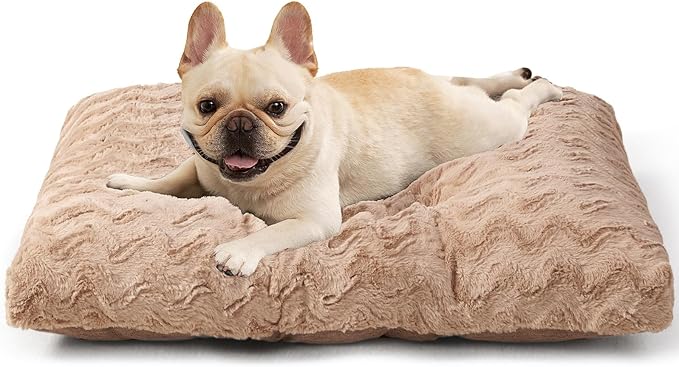 EHEYCIGA Washable Medium Dog Bed for Crate 29x21 Inch, Reversible Kennel Pad for Dogs Weight Up to 35 lbs, Plush and Comfy Pet Sleeping Mat, Camel