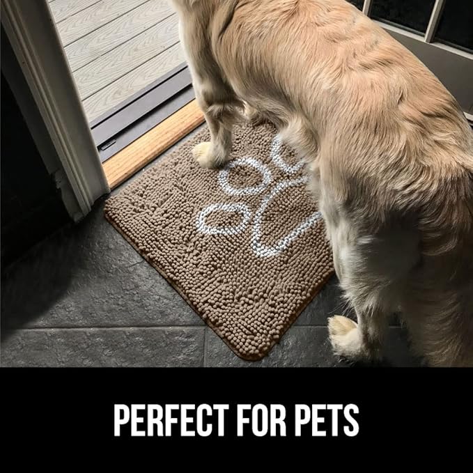 GORILLA GRIP SOAKSTOPPER Dog Door Mat, 35x24 Machine Washable Rug Absorbent Doormat Captures Moisture Mud Dirt, Quick Dry Soft Chenille Entryway Rugs Indoor Entrance Mats for Dog Paws, Paw Beige Ivory