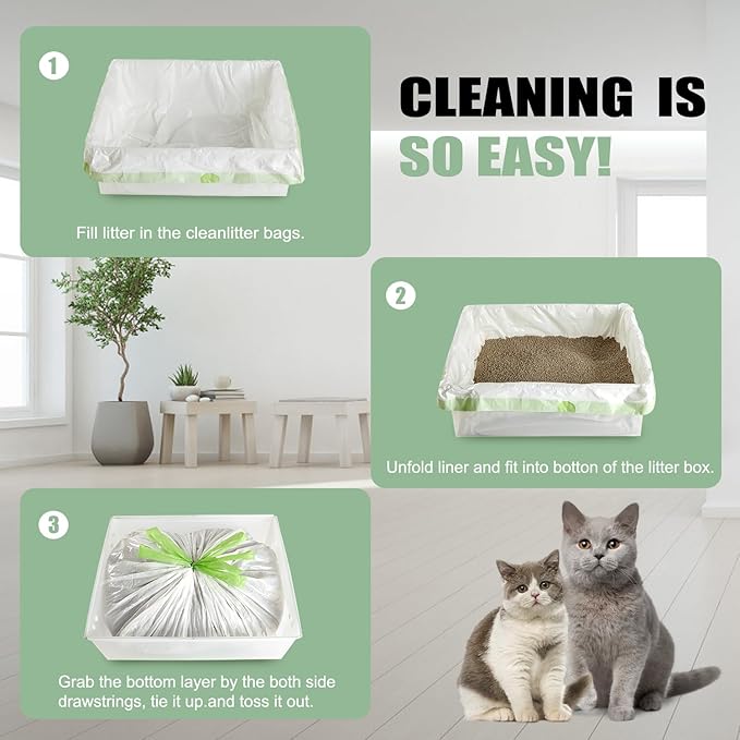 Cat Litter Box Liners Disposal Bags with Tie Handles,Large,37" x 17" Jumbo Drawstring Extra Durable Pet Cat Pan Liners for litter box Extra-Thick Kitty Litter Box Bag-36 Counts (3 Pack)