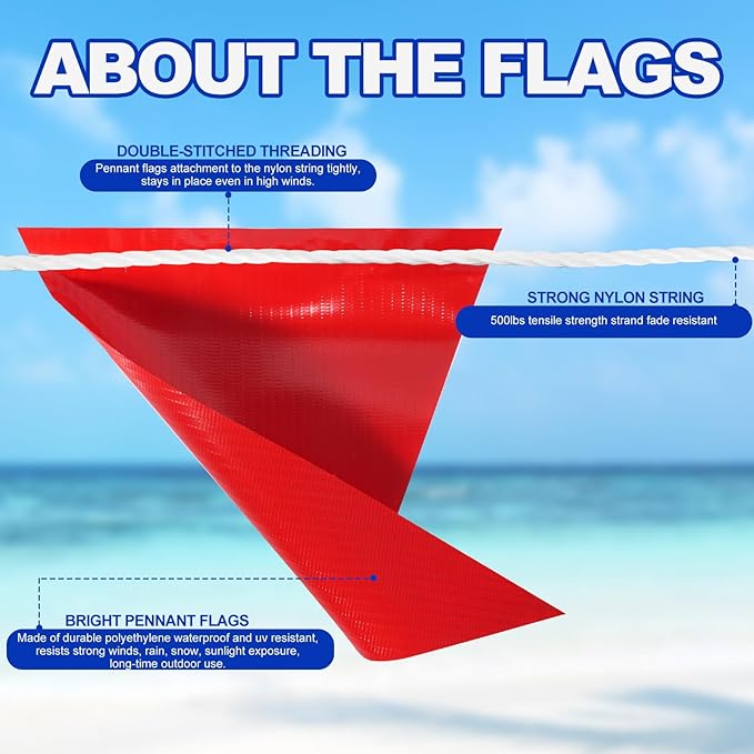 102FT High-Density 60 Pcs Triangle Pennant Banner Flags – Durable Safety & Event Marking Sign for Industrial and Outdoor Use (RED+WHITE+BLUE (102ft,60pcs))