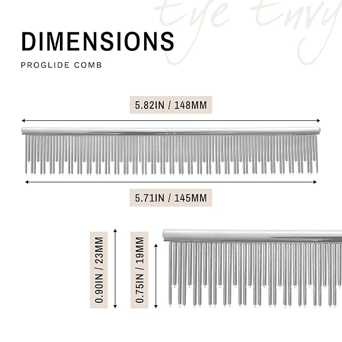 Eye Envy ProGlide Deshedding and Detangling Comb for Long-Haired Cats | Remove Undercoat, Excess Hair, Tangles & Knots | 6" Dual-Tooth Comb with Rounded Pins