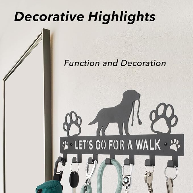 Large Size Keys Holder for Wall Mount,13.5"x6.2" Dog Leash Holder for Wall,Metal Keys Holder on Wall Decorative with 7 Hooks,Key Rack for Entryway,Front Door,Hallway,Home,Office
