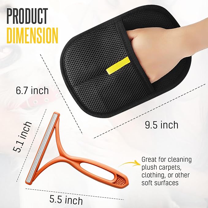 NEXIBY– Pet Hair Removal Glove & Scraper Set | Electrostatic Grooming Mitt for Dog & Cat Hair | Magic Brush Tool for Furniture & Clothes | Reusable Pet Fur Remover Glove | Includes 1 Glove & 1 Scraper