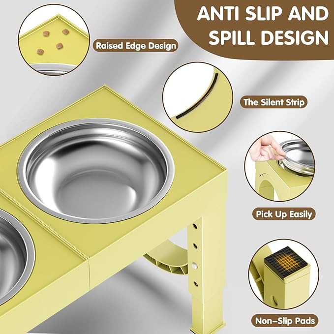 XIAZ Elevated Dog Bowls Large Breed Raised Dogs Bowl Stand Large/Medium Sized Dog Stainless Steel Food Water Bowl Stands 5 Heights Adjustable 9/11/12/15in Pet Feeder Dish Station