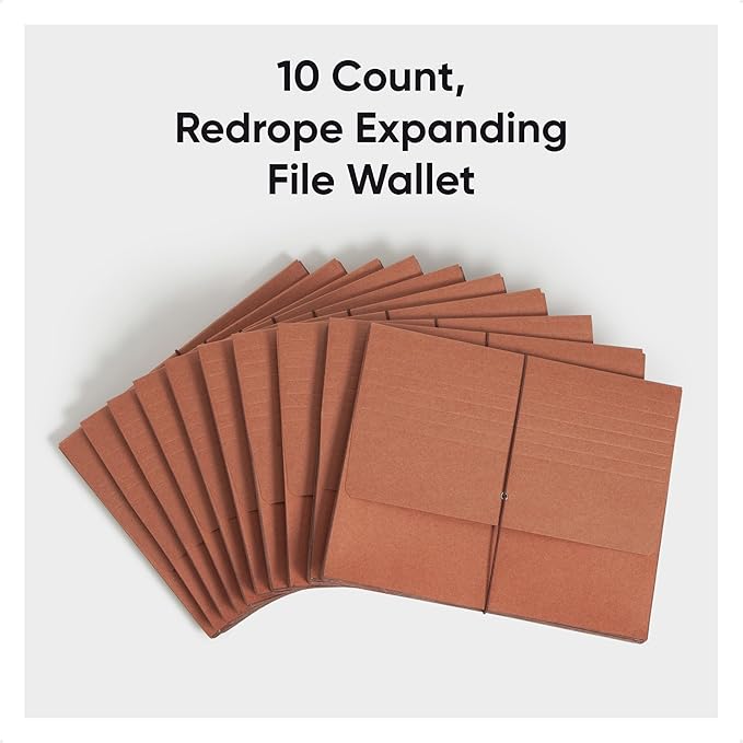Smead Redrope Expanding File Wallet, Expanding File Organizer, Accordion Folder for Documents, Flap/Cord Closure, 5-1/4" Expansion, Tear-Resistant, Letter Size, 10 per Box (71109)