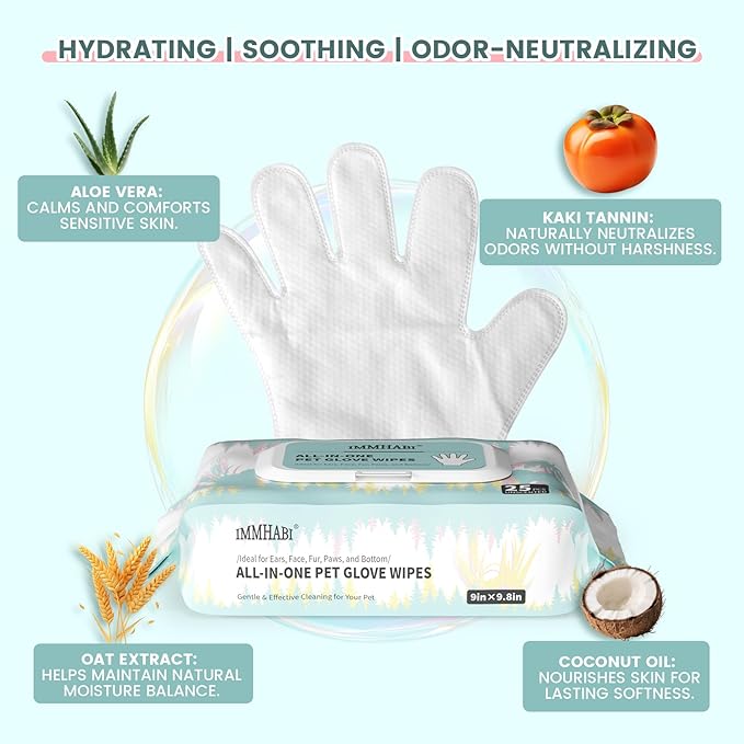 50 PCS Pet Glove Wipes for Paws and Butt Large Puppy Wipes for Dogs Face and Body Dog Wipes Cleaning Deodorizing Cat Wipes Cleaning Fur and Butt Doggie Wipes Doggy Wipes Bum Dog Ear Wipes