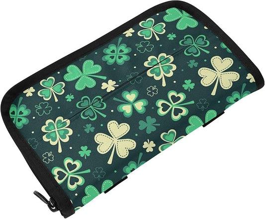 Car Tissue Holder Car Napkin Holder Car Tissue Box Dispenser Storage Case Sun Visor Mask Holder with Adjustable Straps Reusable Refillable Green Clover Leaves