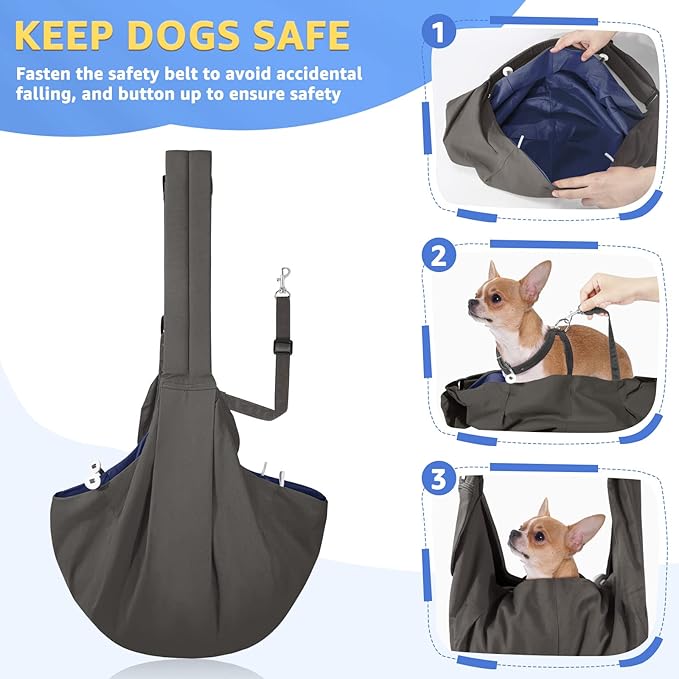 SlowTon Dog Carrier Sling - Thick Padded Shoulder Strap Adjustable Dog Carriers for Small Dogs, Puppy Carrier Purse for Pet Cat with Front Zipper Pocket Safety Belt Machine Washable (Grey S)