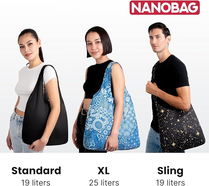 Nanobag Ultra-Lightweight Foldable Sling for Women & Men, Reusable Grocery & Travel Bag, Packable Collapsible Compact Market Crossbody (Sling Porcelain)