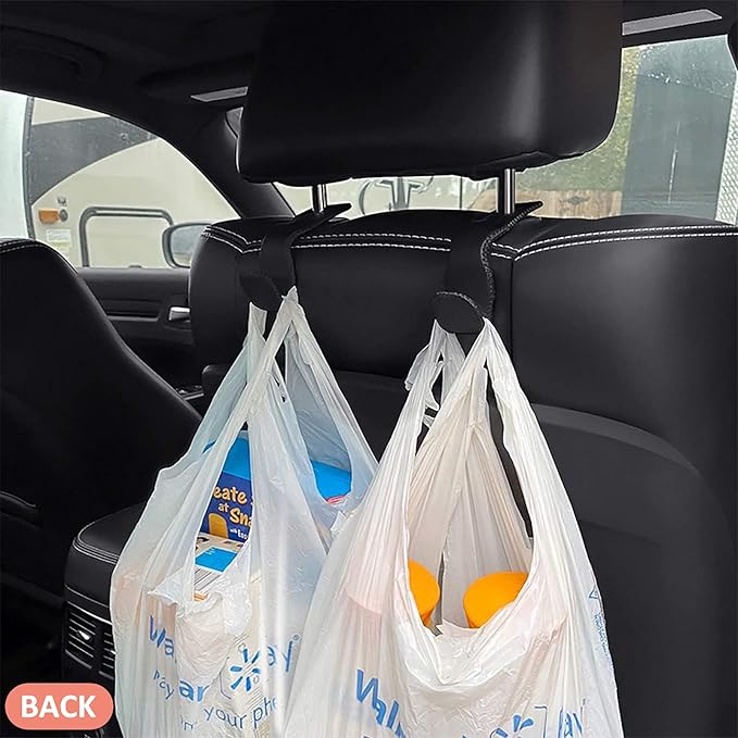 Car Purse Hook, Back Seat Headrest Genuine Leather Hangers Durable Vehicle Organizer Accessory for Hanging Grocery Bags, 4 Pack, Beige
