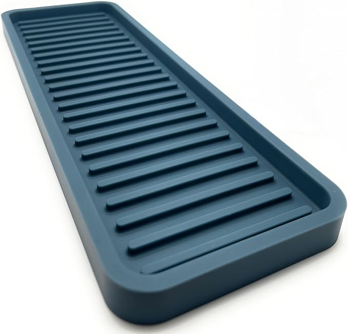 Happitasa Silicone Kitchen Sink Organizer Tray, Sponge Holder and Countertop Protector | Bathroom and Kitchen Soap Dish and Dispenser Tray (Smoky Blue, 12"x4")