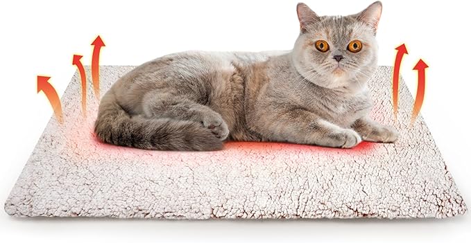 Buvlnee Self Warming Cat Bed Mat, Self Heating Mat for Dog, Extra Warm Thermal Pet Pad with Non-Slip Bottom, Removable Washable Cover for Indoor Outdoor Non Electric (Khaki, 18x24in)