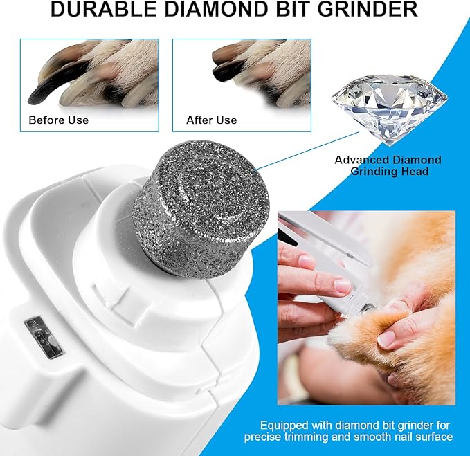 SZMDLX Cat & Dog Nail Trimmers, Electric Rechargeable Dog Nail Clippers & Dog Nail Grinder with 2 LED Light Paws Grooming Kit, Dog Nail File Quiet Pet Nail Clippers & Grinder Trimmer