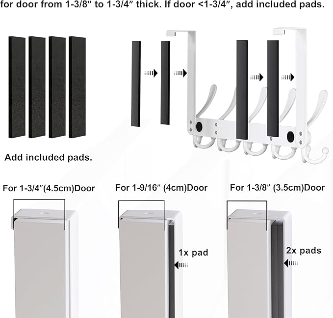 Dseap Over The Door Hook Hanger - Fits 1 3/8" to 1 3/4" Standard Doors | 5 Tri Hooks Heavy Duty Towel/Coat Rack | Door Organizer for Clothes, Jackets, Hats, Towels, Black, Pack of 2