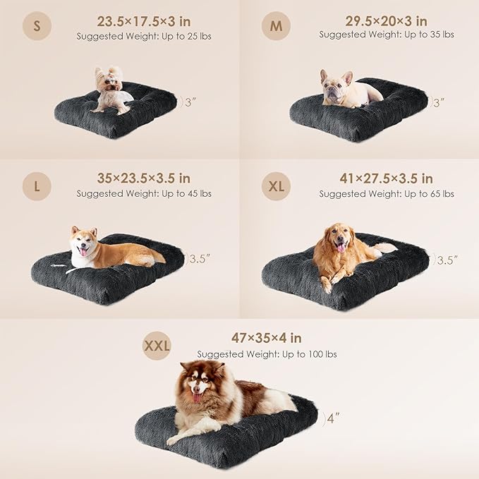 EHEYCIGA Fluffy Dog Crate Bed for Extra Large Dogs, Plush Faux Fur Crate Pad, Calming Anti Anxiety XL Dog Bed, Washable Soft Warm Crate Mat with Non-Slip Bottom, Dark Grey