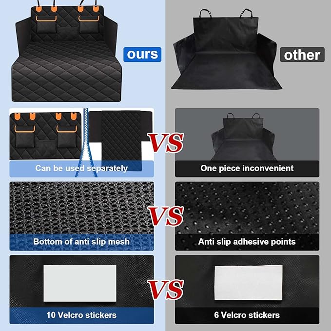 EasyHaWei 4-in-1 SUV Cargo Liner for Dogs, Non-Slip Water Resistant Pet Trunk Mat with Side Flaps Protector & Back Seat Organizer, Dog Backseat Cover for SUVs Vans