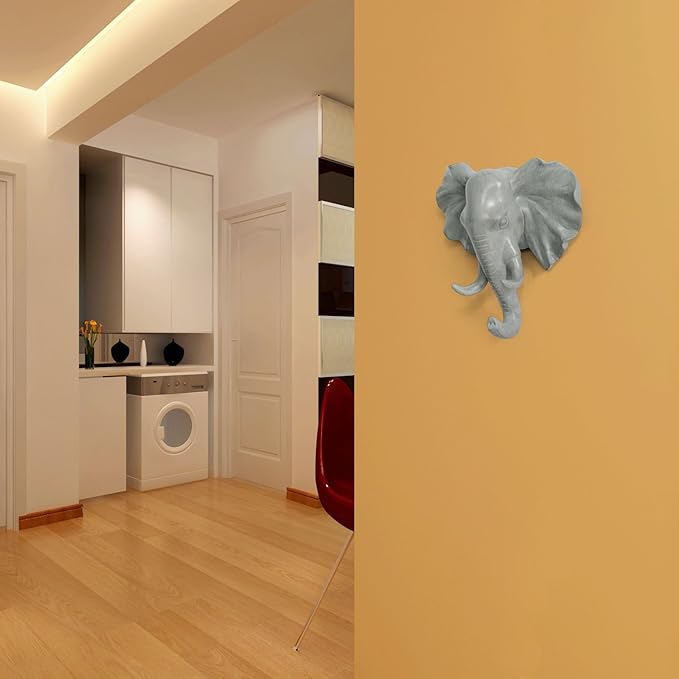 Elephant Head Single Wall Hook/Hanger Animal Shaped Coat Hat Hook Heavy Duty, Rustic, Decorative Gift, Grey