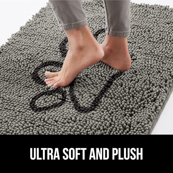 GORILLA GRIP SOAKSTOPPER Dog Door Mat, 30x18 Machine Washable Rug Absorbent Doormat Captures Moisture Mud Dirt, Quick Dry Soft Chenille Entryway Rugs Indoor Entrance Mats for Dog Paws, Paw Gray