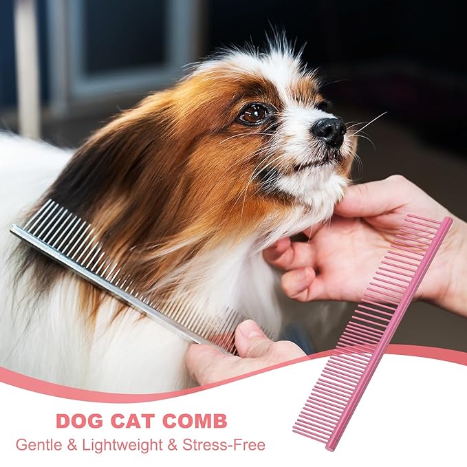 PETAXCELL Dog Cat Comb, Pet Combs Stainless Steel Teeth with Rounded Ends for Knot Mat Loose Hair Removal, 6.5IN (Pink Coated, 3 Pack), Grooming Tool Intended for Long Curly Hair Pet